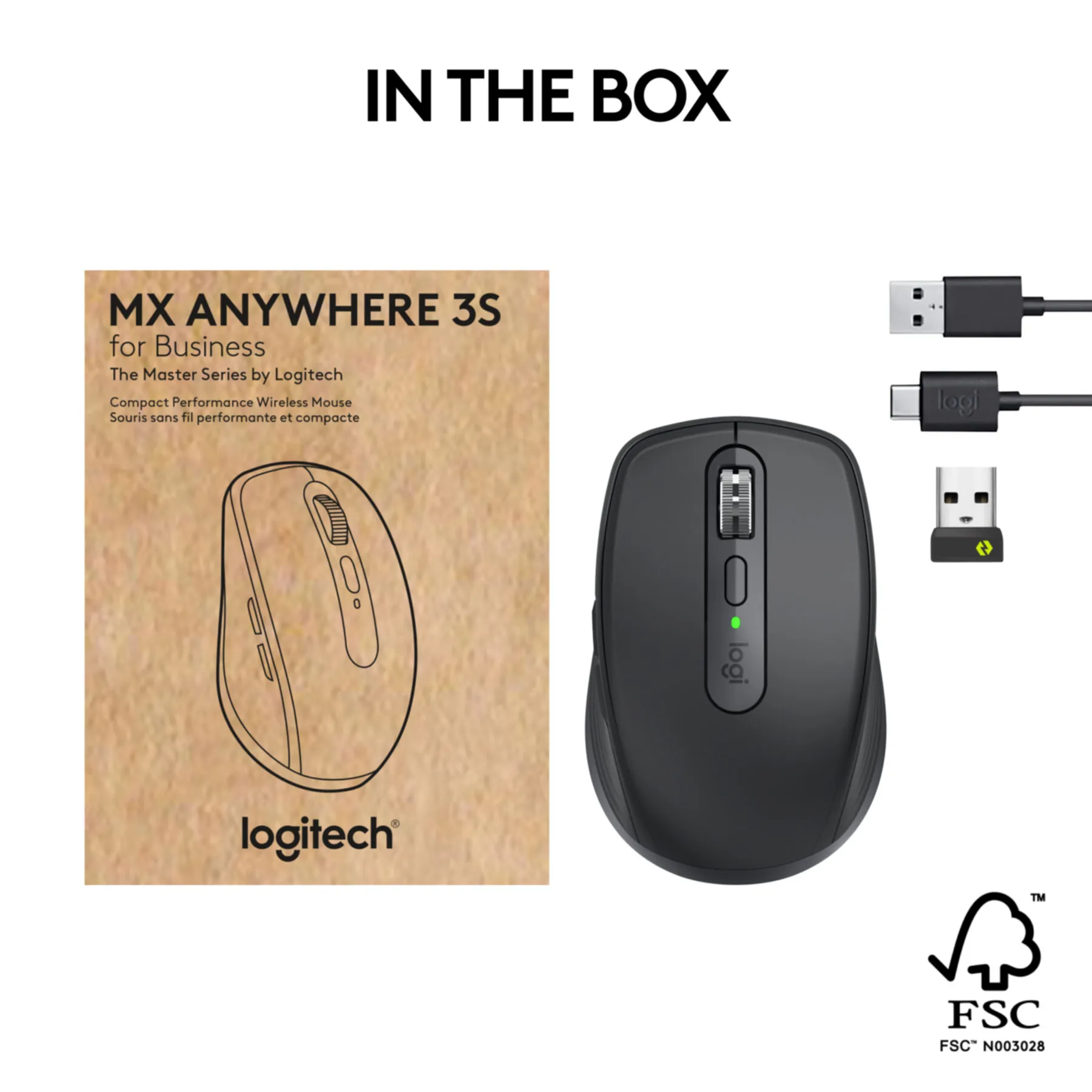 Mouse Logitech MX Anywhere 3S for Business - rechts - Laser - RF Wireless + Bluetooth - 8000 DPI - Graphit (910-006958)