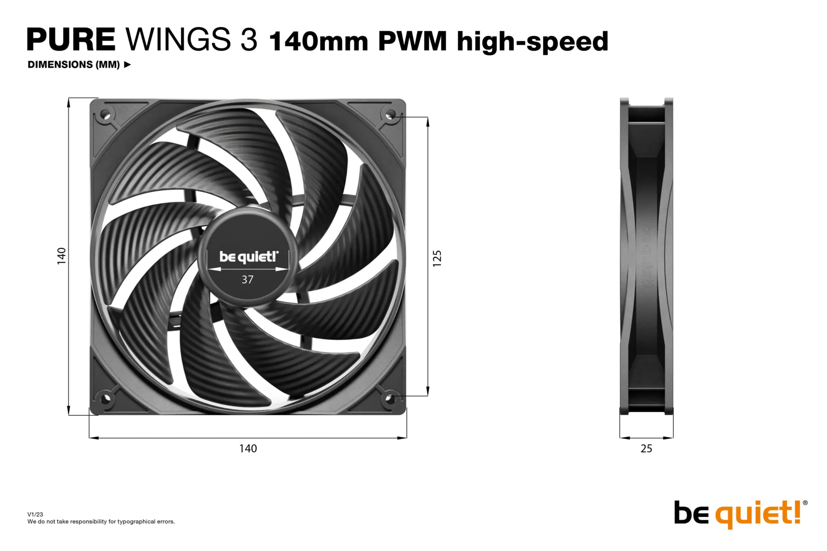 PC- Gehäuselüfter Be Quiet Pure Wings 3 high-speed PWM 140mm BL109 [B-Ware]