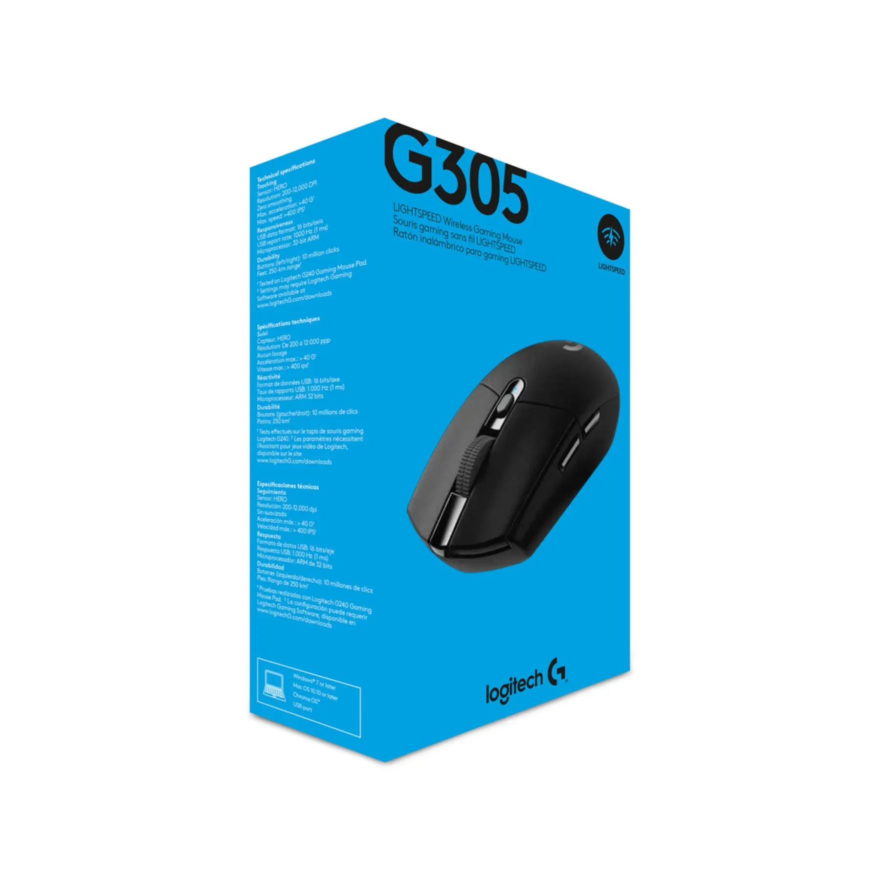 Mouse Logitech G G305 (910-005283) - rechts - Optisch - RF Wireless + Bluetooth - 12000 DPI - 1 ms - Schwarz [B-Ware]