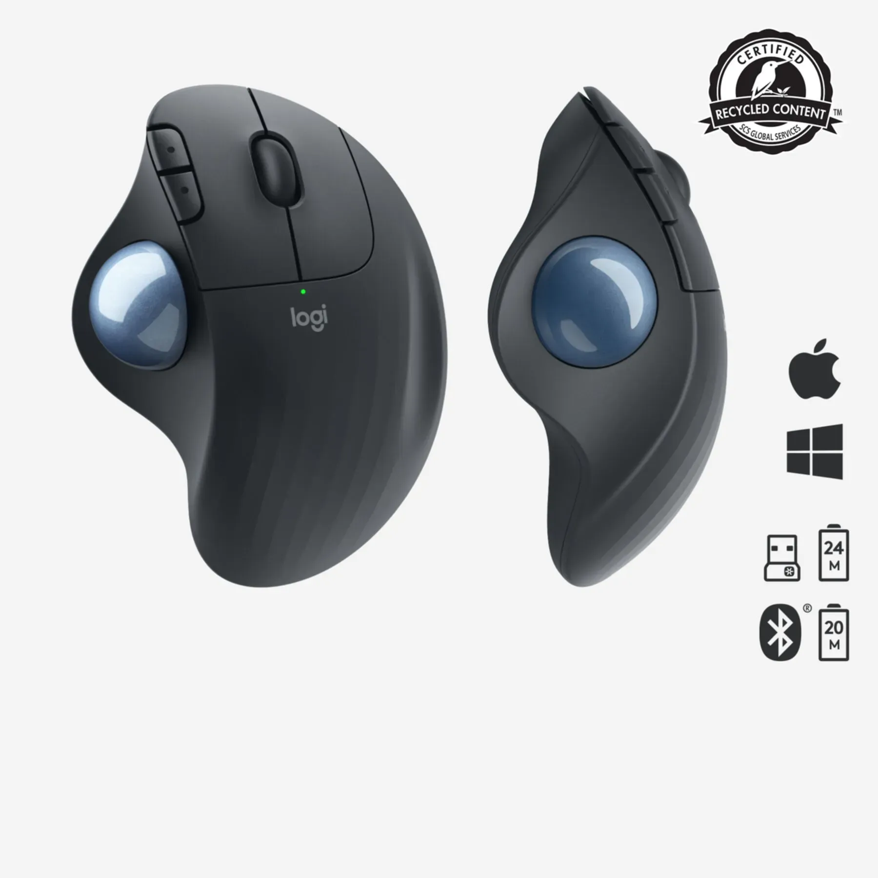 Mouse Logitech ERGO M575 Wireless Trackball Maus - rechts - Trackball - RF Wireless + Bluetooth - 2000 DPI - Graphit (910-005872) [B-Ware]